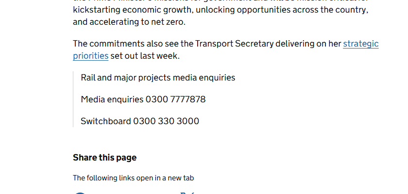 Section of the official UK government press release showing the media contact.