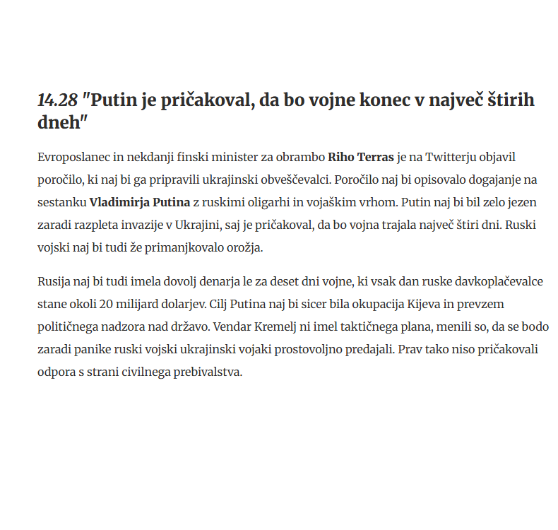 Del članka Siol, ki pokaže izvor in verigo navedbe o domnevnih štirih dneh.