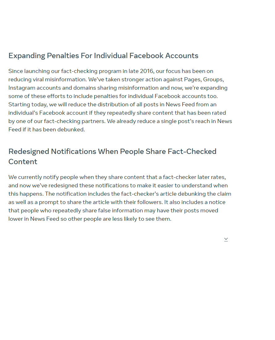 Meta page describing distribution reductions for content rated false.