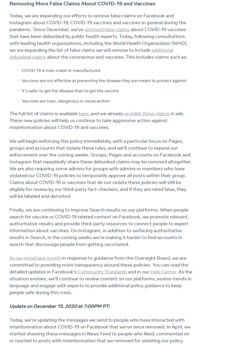 Meta's earlier policy concerning claims about the origin of COVID-19.